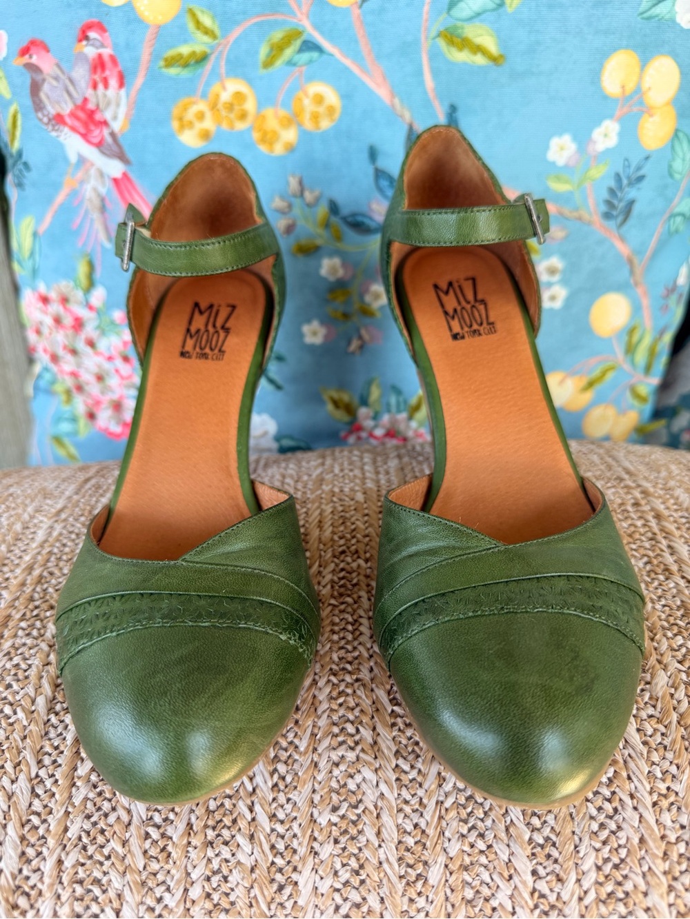 Miz Mooz Olive Green Leather Mary Jane Heels - Picture 2 of 6